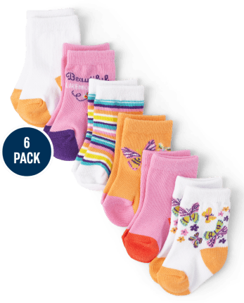 Baby Girls Butterfly Midi Socks 6-Pack