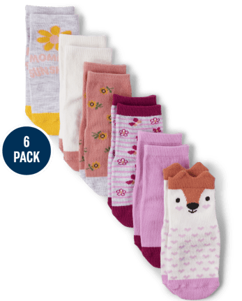 Paquete de 6 calcetines midi Fox para bebés y niñas pequeñas