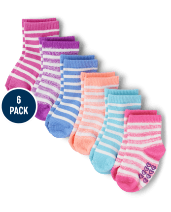 Baby And Toddler Girls Striped Super Soft Midi Socks 6-Pack