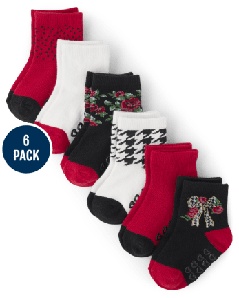 Paquete de 6 calcetines midi con rosas para bebés y niñas pequeñas