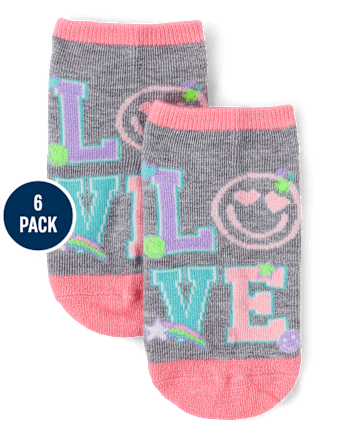 Girls Doodle Super Soft Ankle Socks 6-Pack