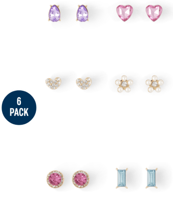 Paquete de 6 aretes con joyas para niñas