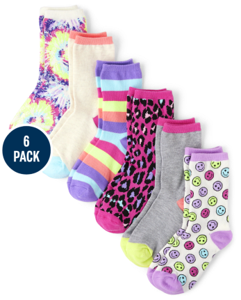 Girls Rainbow Happy Face Crew Socks 6-Pack | The Children's Place ...