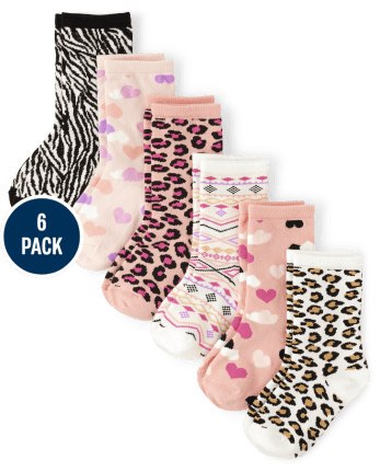 Girls Leopard Crew Socks 6-Pack