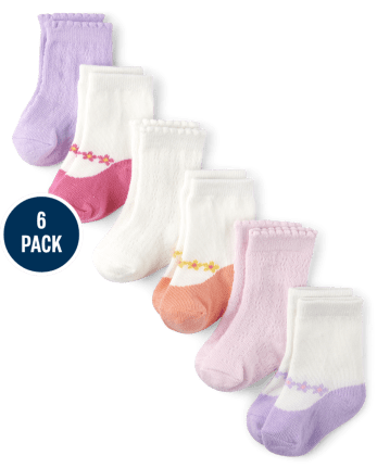 Lot de 6 paires de chaussettes mi-longues en pointelle pour bébé fille