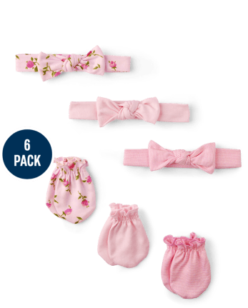 Baby Girls Floral Headwrap And Mittens 6-Piece Set