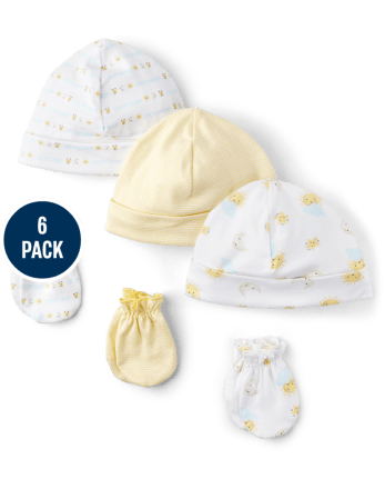 Unisex Baby Sun Hat And Mittens 6-Piece Set