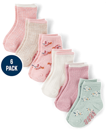 bébé et tout-petit, fille Lot de 6 chaussettes midi côtelées à fleurs