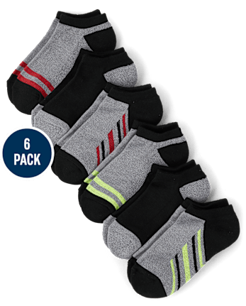 Boys Striped Cushioned Ankle Socks 6-Pack