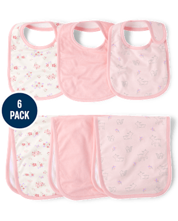 Baby Girls Floral Deer Bib And Burp Cloth 6-Piece Set