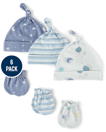 Baby Boys Moon Hat And Mittens 6-Piece Set