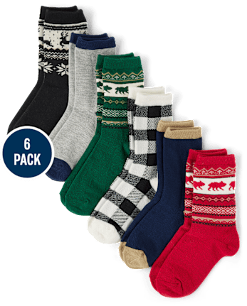 Boys Bear Fairisle Crew Socks 6-Pack