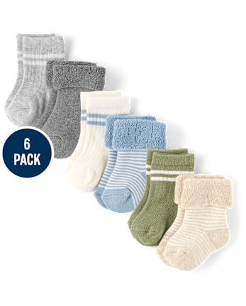 Baby Boys Striped Turn Cuff Midi Socks 6-Pack