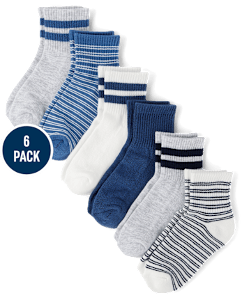 Lot de 6 paires de chaussettes mi-longues rembourrées à rayures pour garçons