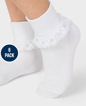 Girls Lace Turn Cuff Socks 6-Pack