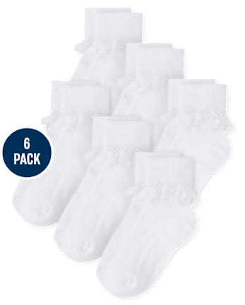 Girls Lace Turn Cuff Socks 6-Pack