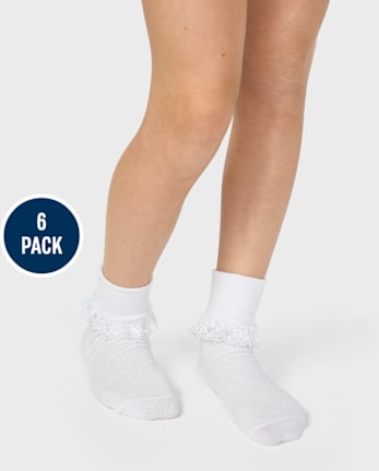 Girls Lace Turn Cuff Socks 6-Pack