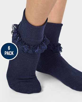 Girls Lace Turn Cuff Socks 6-Pack