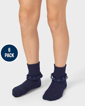 Girls Lace Turn Cuff Socks 6-Pack