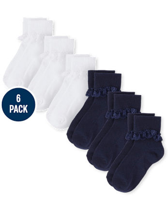 Girls Lace Turn Cuff Socks 6-Pack