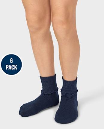 Lot de 6 paires de chaussettes à volants et revers pour fille