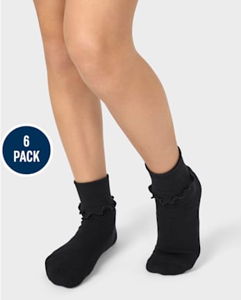 Lot de 6 paires de chaussettes à volants et revers pour fille