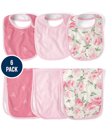 Baby Girls Floral Bib And Burp Cloth 6-Piece Set