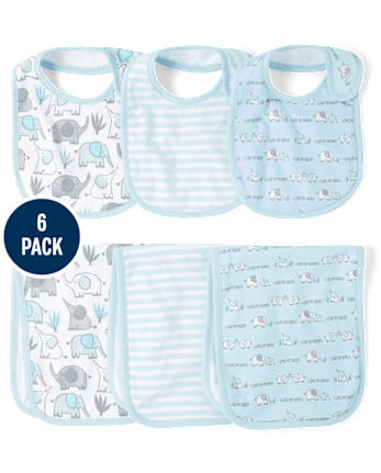 Baby Boys Elephant Bib And Burp Cloth 6-Piece Set