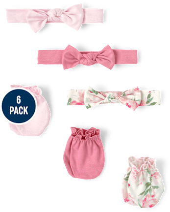Baby Girls Floral Headwrap And Mittens 6-Piece Set