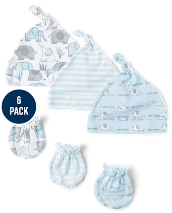 Baby Boys Elephant Hat And Mittens 6-Piece Set