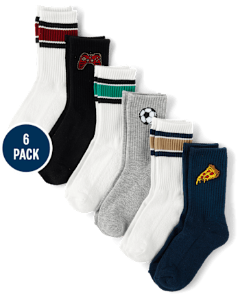 Boys Intarsia Icon Cushioned Crew Socks 6-Pack