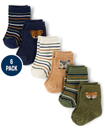 Lot de 6 paires de chaussettes mi-longues à motif animal pour bébé garçon
