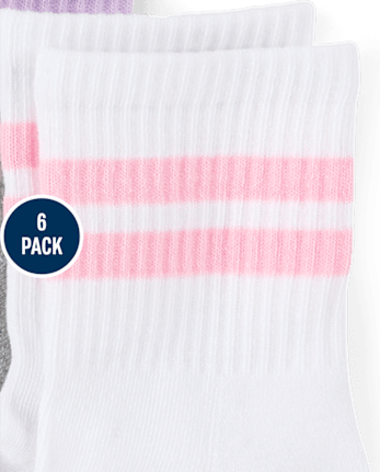 Lot de 6 paires de chaussettes mi-mollet rayées et rembourrées pour filles