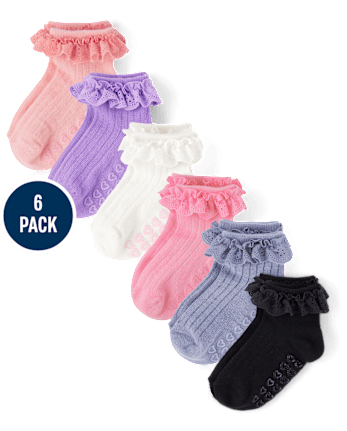 Lot de 6 paires de chaussettes mi-longues à volants et œillets pour petites filles