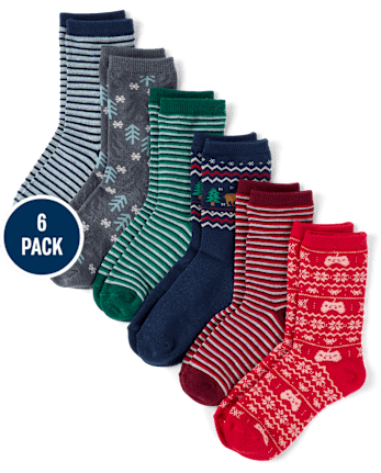 Boys Holiday Gamer Crew Socks 6-Pack