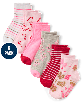 Girls Holiday Ruffle Crew Socks 6-Pack