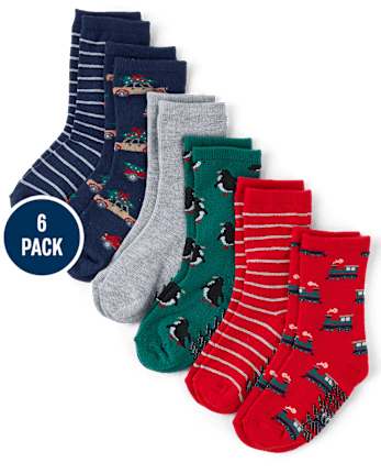Toddler Boys Holiday Vehicle Crew Socks 6-Pack