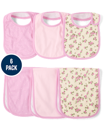 Baby Girls Floral Bib And Burp Cloth 6-Piece Set