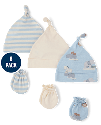 Baby Boys Animal Hat And Mittens 6-Piece Set