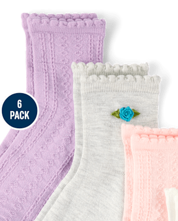 Girls Rosette Scalloped Midi Socks 6-Pack