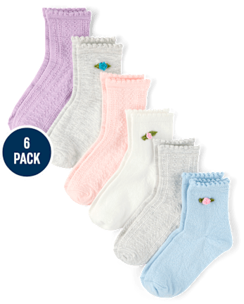 Girls Rosette Scalloped Midi Socks 6-Pack