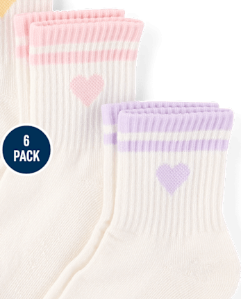 Lot de 6 paires de chaussettes mi-mollet rembourrées à rayures et cœurs pour filles