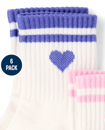 Lot de 6 paires de chaussettes mi-mollet rembourrées à rayures et cœurs pour filles