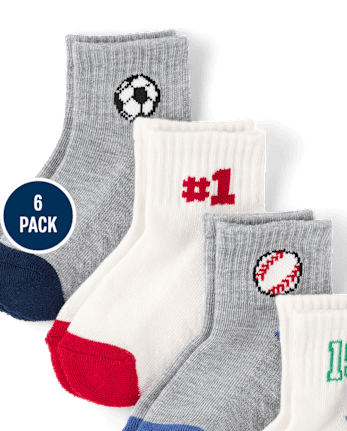 Lot de 6 paires de chaussettes de sport rembourrées mi-mollet pour petits garçons