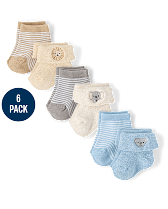 Baby Boys Animal Cushioned Turn Cuff Socks 6-Pack