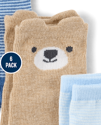 Chaussettes mi-longues ours pour bébé garçon (lot de 6)
