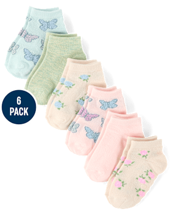 Girls Butterfly Ankle Socks 6-Pack