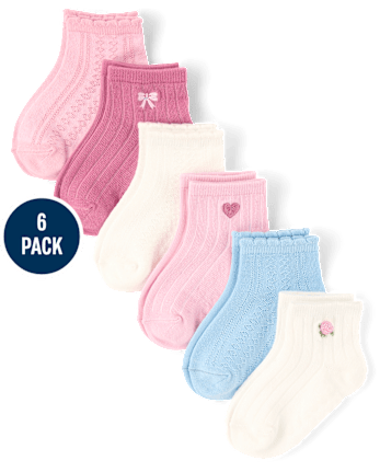 Girls Embroidered Pointelle Midi Socks 6-Pack