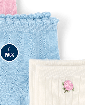 Girls Embroidered Pointelle Midi Socks 6-Pack