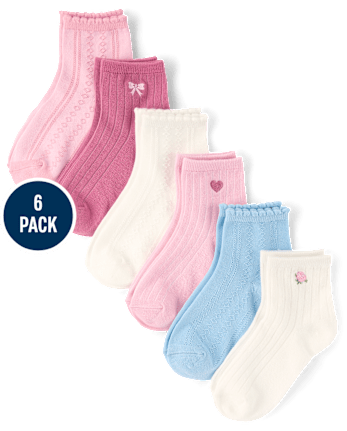 Girls Embroidered Pointelle Midi Socks 6-Pack